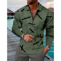 Men's Polos Summer Men's Collar Polo Shirt Golf Shirt Geometry Turndown 3D Print Outdoor Street Long Sleeve Zipper Tops Clothing Apparel 230712