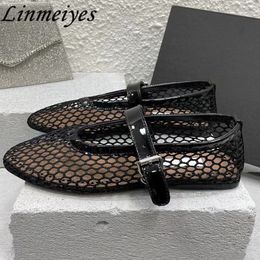 Sandals Summer Style Mesh Woman Sexy Hollow Out Leather Sole Black Mules Shoes HighQuality Flat Women 230713