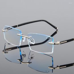 Sunglasses Frames Alloy Diamond Trimming Cutting Rimless Lens Men's Business Gradient Frameless Myopia Optical Glasses Frame 3 Colours F58003