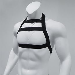 Men's Sexy Costume Nylon Body Chest Harness Height Elastic Shoulder Strap Gay Male Bandage Hollow Out Lingerie Halter Neck Ni205S