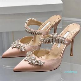 Luxury crystal sandals dress crystal party dinner shoes red green carpet summer dress ladies high heels