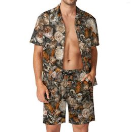 Men's Tracksuits Baroque Macabre Men Sets Floral Print Casual Shorts Summer Vintage Fitness Outdoor Shirt Set Short-Sleeve Design Oversize