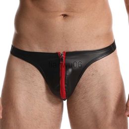 Underpants Sexy Mens Underwear Briefs Zipper Gay Slip Mens Panties Black Faux Leather Bulge Pouch Hot Underpants Low Waist New Male Thongs J230713