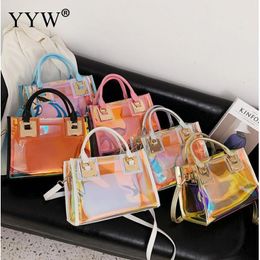 Evening Bags Holographic Transparent Jelly Bag High Quality PVC Women'S Designer Handbag Big Capacity Chain Shoulder Messenger Bags Clear Bag 230712