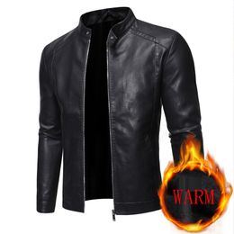 QNPQYX Spring Autumn Leather Jacket Men Stand Collar Slim Pu Leather Jacket Fashion Motorcycle Causal Coat Mens Moto Biker Leather Coat