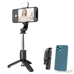 Selfie Monopods New Selfie Stick Mini Wireless Selfie Stick Bluetooth Selfie Foldable Tripod with Fill Light Shutter Remote for Ios Android R230713