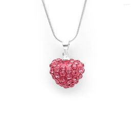 Pendant Necklaces Hainon Pink Love Heart Full Zircon Crystals For Women Girls Gift Silver Color Chain Jewelry