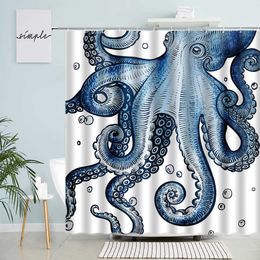 Shower Curtains Sea Turtle Seahorse Octopus Shower Curtains Ocean Animals Tentacles Vintage Map Print Fabric Bathroom Curtain Home Decor