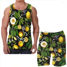 Men's Tracksuits Summer Funny Print Men Tank Tops Women Lemon Tree Black Beach Shorts Sets Fitness Vest