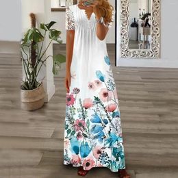 Casual Dresses Women's Spring Summer 2023 Resort Dress V Neck Print Lace Panelled Holiday