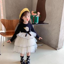 Girl Dresses Autumn Dress For Girls Baby Student Layered Casual Mesh Princess Vestidos Children