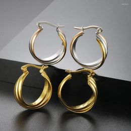 Hoop Earrings Punk Stainless Steel Oval Twisted For Women Triple Color Circle 18 K Gold Plate Waterproof Metal Jewelry