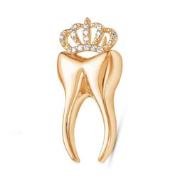 Pins Brooches Fashion Tooth Brooch Rhinestone Crown For Women Dress Dentist Jackets Lapel Pins Bag Metal Badges Nurse Jewellery Gift Dhhxd