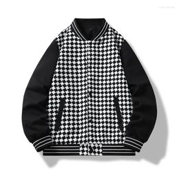 Men's Jackets Autumn Bomber Jacket Men Checkerboard Coat Fashion Korean Streetwear Button Outerwear Baseball Clothing Tops Male Plus Size