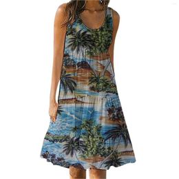 Casual Dresses Women's Long High Waist Tied Printed Patterns Sleeveless For Women Summer Dress Girls