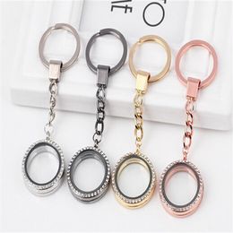 10PCS lot 30MM Rhinestones Round Floating Locket Key Chains Glass Living Magnetic Charms Locket Keychain2336