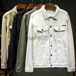 Men's Jackets 4 Colour Men's White Khaki ArmyGreen Denim Jacket Loose Fashion Comfortable Men Clothing Coat Stretch Slim Jeans Cargo Jacket J230713