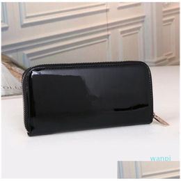 Wallets Designer- Women Bags High Quality Patent Leather Wallet Long Canvas Zipper Card Holders Purses Woman Coin Bag Drop Delivery Dhkfa