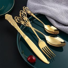 Dinnerware Sets 4/6pcs/Set Set Gold Cutlery 304 Stainless Steel Vintage Western Plated Tableware For Royal El Banquet