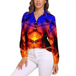 Women's Blouses Vintage Metallic Blouse Long Sleeve Fire Ice Mandala Print Aesthetic Womens Casual Oversize Shirts Design Clothes