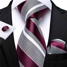 Fashion Striped Tie For Men Red Wine White Silk Wedding Tie Hanky Cufflink Gift Tie Set Novelty Design Business MJ-7337271O