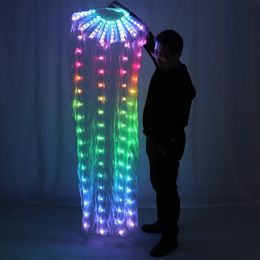 Other Event Party Supplies Belly Dance LED Silk Fan Veil Colourful Stage Props Performance Accessories Light up LED Rainbow Silk Fan Veils 230712
