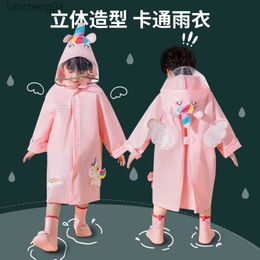 EVA Cute Cartoon Children's Raincoat Waterproof Dinosaur Rain Poncho Raincoat et with Backpack Location Student Raincoat L230620