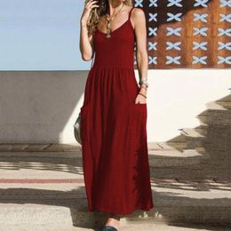 Casual Dresses Women's Summer Suspenders Solid Colour Hem O Neck Dress Skater For Women Outfits