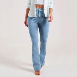 Women's Jeans Summer Women Cargo Pants Cotton High Waist Denim Classic Blue Bell Flared Korean Streetwear