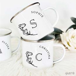 Mugs Personalized Mug Floral Initial Name Cup Custom NameTea Coffee Chocolate Mug Bride Bridesmaid Valentine Mothers Day Gift for Her R230713