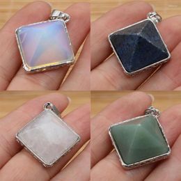 Pendant Necklaces 28x30mm Natural Stone Amethyst Agate Opal Metal Alloy Square DIY Earrings Necklace Jewellery Accessories Gift