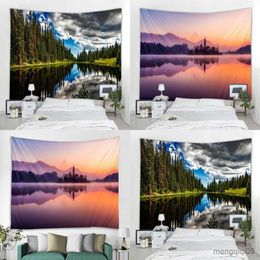 Tapestries Customizable Natural Scenery Tapestry Wall Hanging Home Decoration Forest Plant Landscape Colorful Clouds River Tapestry R230713