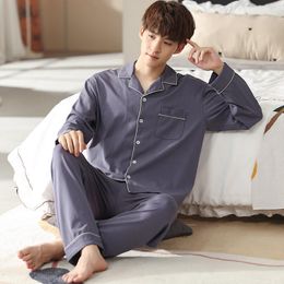 Men's Sleepwear Autumn Long Sleeve Pyjamas Solid Colour Male Pijama Full Pure Cotton Button Cardigan Men Big Yards 3XL Pyjamas