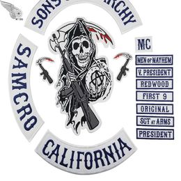 Original Embroidery Son Of Anarchy Patches Sewing Notions Full Back For Motorcycle Rider Biker Jacket Vest Iron on 14 pcs Patch MC205q