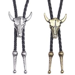 Fashion Mens Leather Cow Head Bolo Tie Necklace Jewellery Retro Western Cowboy Mens Gifts Necktie Men Accessories207D