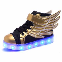 Boots 7ipupas Child Glowing Shoes USB Rechargeable Angel's Wings Luminous Sneakers for Boys Girls LED Light Running Shoes for Kids 230712