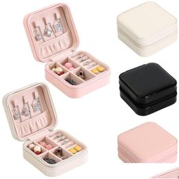 Jewelry Boxes Mini Display Case Ring Box Cabinet Armoire Portable Organizer Travel Storage 4 Colors Drop Delivery Packaging Dhaof