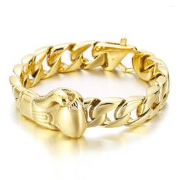 Link Bracelets 15MM Vintage Punk Curb Cuban Bracelet For Men Women 18K Gold Plated Stainless Steel Jewellery HipHop Boxing Glove Charm Bangle