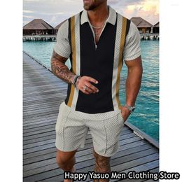 Men's Tracksuits Summer Men Fashion Polo Shirt Shorts Man Turn Down Collar Set Hawaiian Vacation Style Outfit Male Casual Vintage Clothing