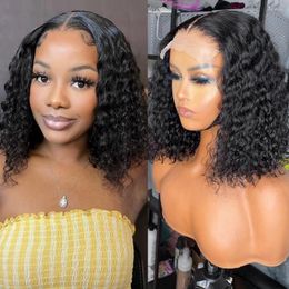 Short Bob Human Hair Wigs For Women Deep Wave Frontal Wig Remy Brazilian 13x4 Transparent Lace Curly