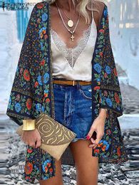 Women's Polos Vintage open front holiday shirt ZANZEA Bohemian summer women's floral print long sleeved shirt kimono seasoning top beach cardigan Z230713