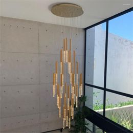 Chandeliers Dimmable Long Crystal Chandelier For Staircase Modern Luxury Led Cristal Lamp Large Lobby Villa Hanging Light Fixture