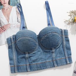 Women's Tanks Women Denim Crop Tops Sexy Sleeveless Corset Top Summer Slim Padded Bra Short Camisole Strap Adjustable Tube Female Clothes