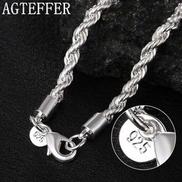 AGTEFFER 925 Sterling Silver 1618202224 Inch 4MM Hemp Rope Chain Necklace For Woman Man Fashion Charm Wedding Jewelry Gift L230704