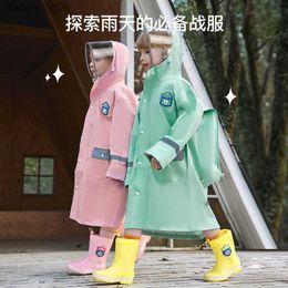 Korean version of student children's raincoat with long brim and hidden backpack breathable waterproof reflective warning L230620