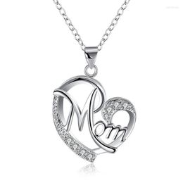 Chains 925 Sterling Silver Women Necklaces Letter MOM Heart Shape Zircon Mother's Day Gift Fine Jewellery Charm Gifts
