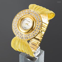 Wristwatches 2023 Luxury Fashion Golden Mesh Belt Women'S Watch Sell Full Diamond Quartz Female Wristwatch BAOHE