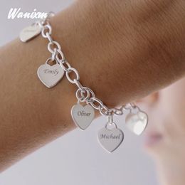 Chain Custom Engraved Name Bracelet With Heart Personalized Stainless Steel Gold Pendant Nameplate Link Women Men Jewelry 230712