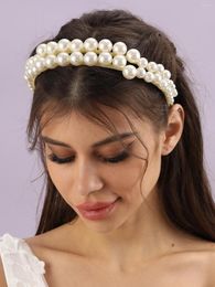 Headpieces Big Pearls Women Hairbands For Wedding Hair Accessories Bridal Vines Two Layers Handmade Headband Headpiece