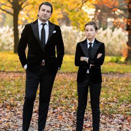 Men's Suits Father And Son Black Velvet Men Terno Masculino Groom Wedding Prom Slim Fit Blazer Custom Made 2 Pieces Jacket Pant